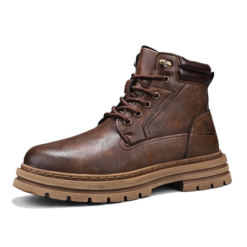 Fashion Men's Lace-Up High Top Shoes Genuine Leather Casual Shoes for Man Retro Motorcycle Boots Fashion Walking Boots Male Ankle Botas