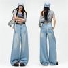 Spring Summer Lyocell Tencel Cotton Thin Drape Relaxed Pocket Floor Wide Leg Denim Pants For Ladies Casual Pants Oversize Denim Trousers