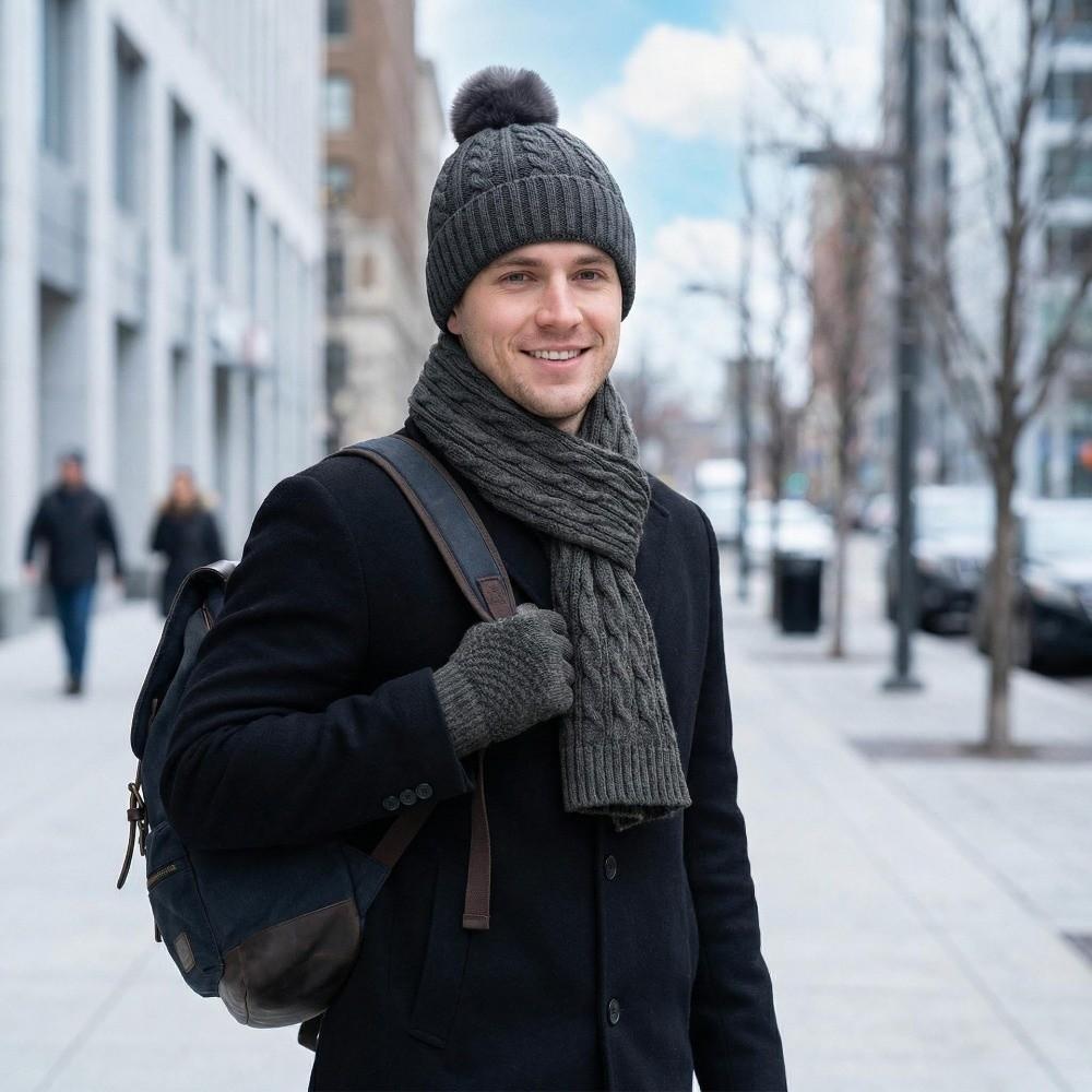 3Pcs/Set Warm Winter Hat Scarf Gloves Set Windproof Scarf Neck Warmer Suit for Men Women