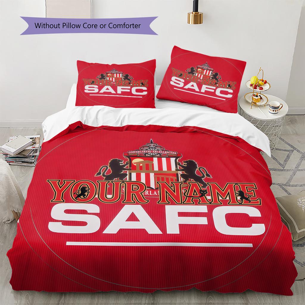 Sunderland Association Football Club Custom Name Pattern Bedding Quilt Set Quilt Cover Pillowcase Home Birthday Gift(1 * duvet cover + 2 * pillowcase,