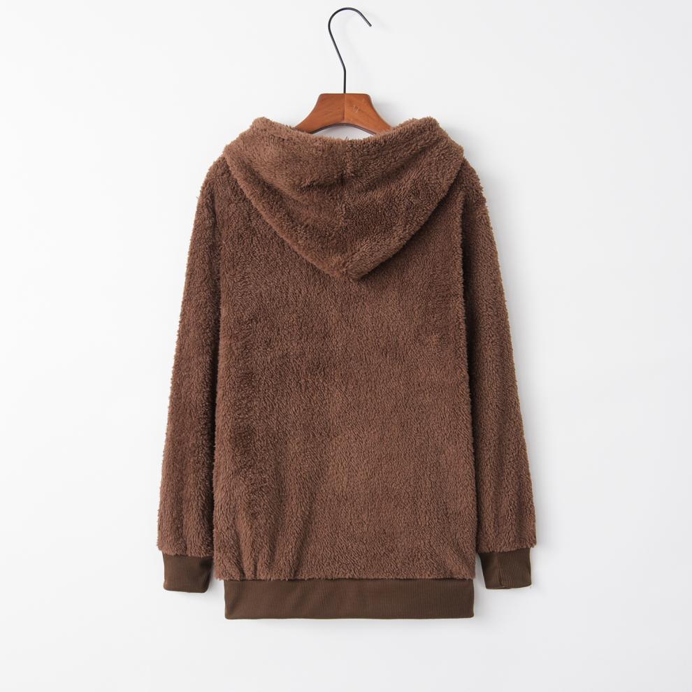 European and American Women's Solid Color Long Sleeve Hooded Fleece Sweatshirt Jacket (2024)