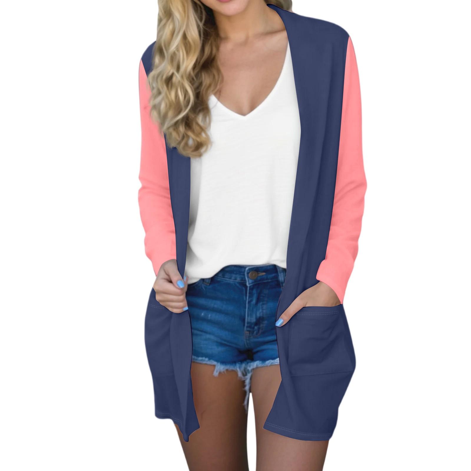 

Жіночий Модний Повсякденний Зручний Кардиган-Жакет Середньої Довжини з Кольоровими Вставками XL кавун червоний колір