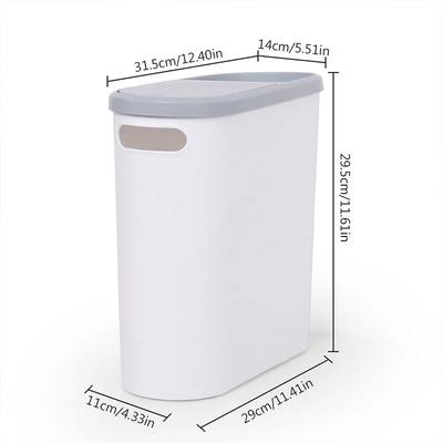 14CM Width Slim Press Type Trash Can, 10L Plastic Bin With Lid, Paper Basket For Bathroom Kitchen Living Room