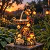 Illuminated Garden Statue Decoration Tree House Fountain Bird Feeder, Lighted Resin Birdbath, Feeder with Sturdy for Small Birds LED Lights,