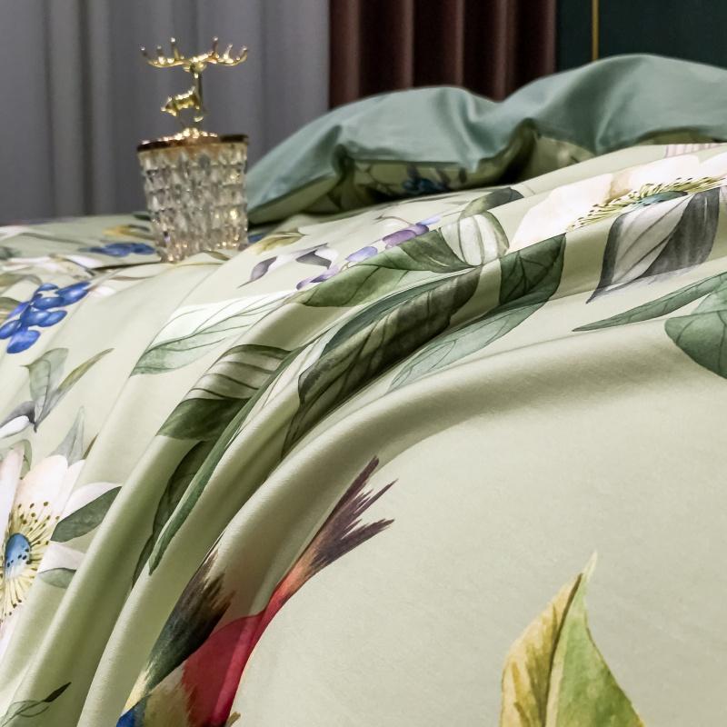 140TC Egyptian Coton Floral Bird Printing Beding Set, Soft Duvet Cover, Bed Shet, Pilowcases, American Style, High-End Premium 4Pcs