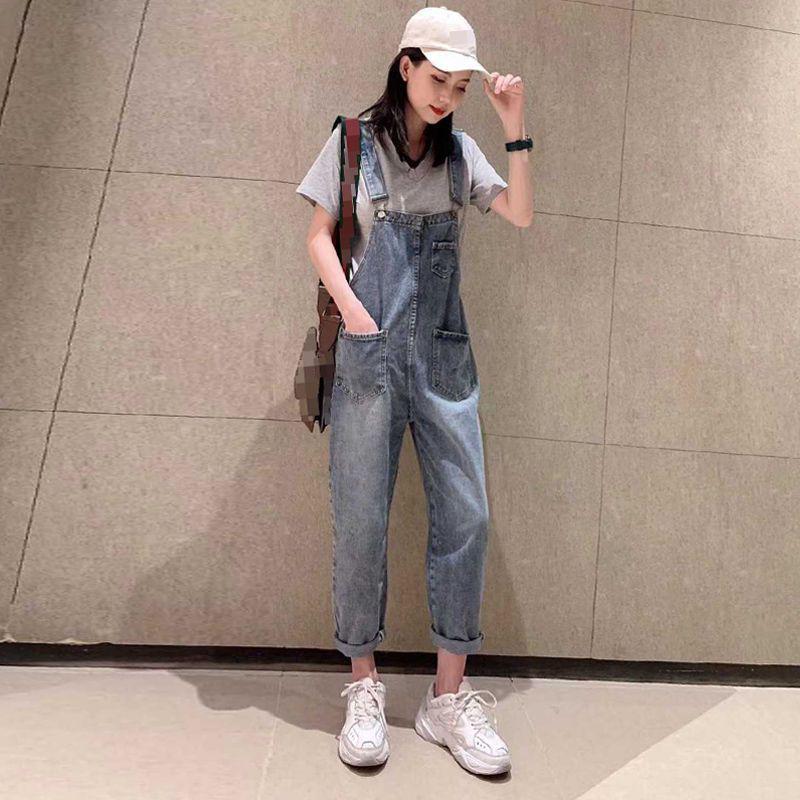 

2026 Spring/Summer Petite Women s High-Waist European Denim Overalls Slimming Straight-Leg Jumpsuit XS (Recommended under 85 jin) синій
