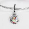 S925 Silver  Rainbow Seven Heart Shaped Pony Unicorn Pendant Necklace Jewelry