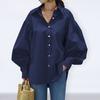 Turn-down Collar Single Breasted Anti-pilling Women Shirt Casual Lantern Sleeve Fashion Shirt Blouse Female Clothing