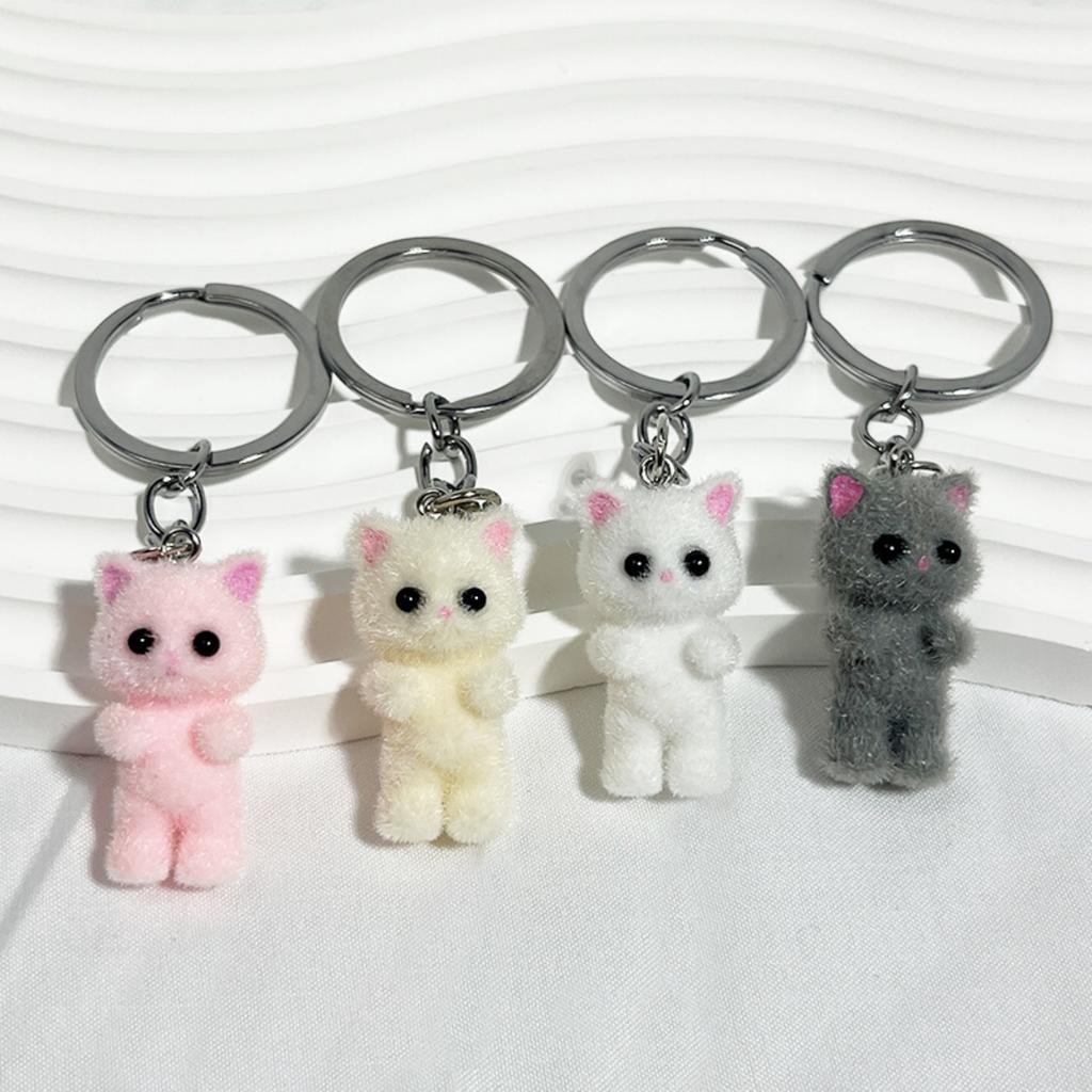 3D Cartoon Flocking Cat Cat Animal Key Chains Souvenir Gifts For Women Men Car Keys DIY Jewelry Bag Charm
