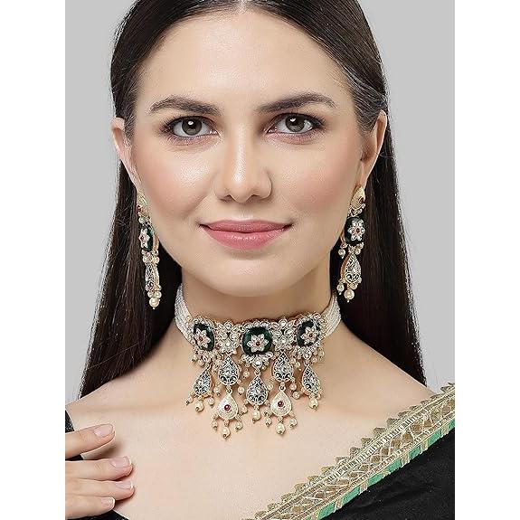 

Позолоченный зеленый комплект колье Meena Kundan для женщин