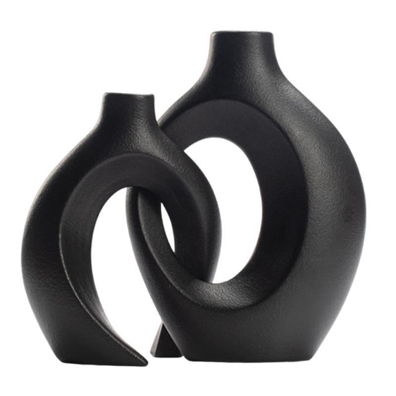 2pcs Modern White Ceramic Vase for Home Decor, Circle Matte Hollow Flower Vases Nordic Boho Ins Style for Wedding Dinner Table Living Room Office