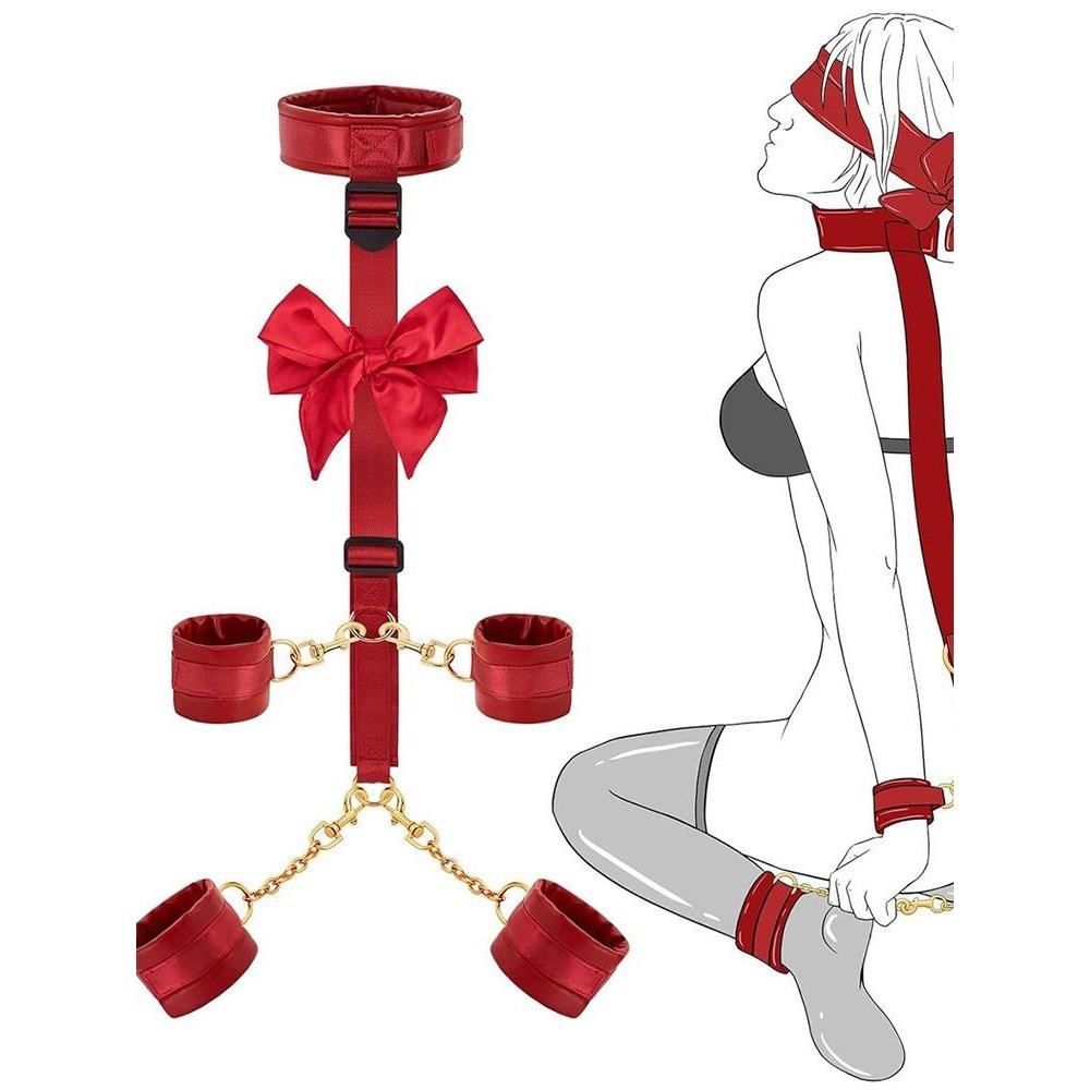 Hand Leg Restraint Collar Leash Handcuffs Leg Cuff Eye Blinder Sex Toy Set Backhandcuff Neck Leashes Silky Eye Patch