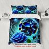 3pcs Skull And Rose Bedding Sets 3D Printed Blue Flame Skull And Rose Duvet Cover Sets With Pillowcases No Filling