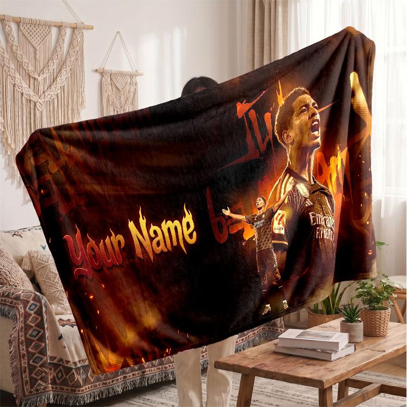 Coperta in Pile Personalizzata Jude Bellingham con Logo Calcio, Testo Nome Personalizzato Morbida Calda Coperta da Divano per la Casa