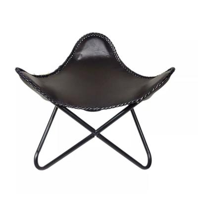 Sillón Mariposa de Cuero Negro Otomana Taburete Reposapiés Relajante Taburete