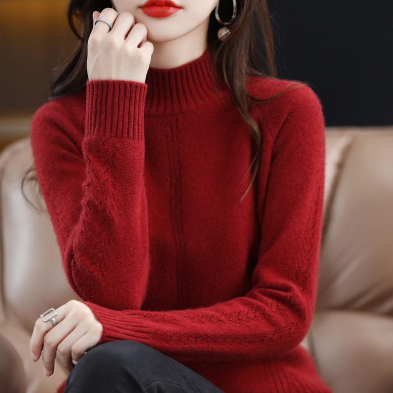 Semi-turtleneck bottoming shirt women's autumn and winter new inner knitted top high-end large-size loose pullover sweater