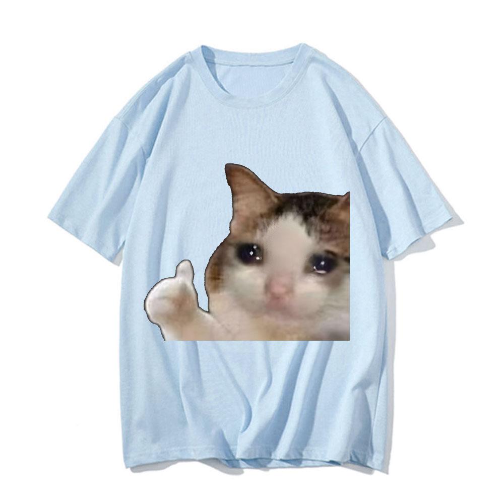 Sad Cat Meme Men's Women's Short Sleeve T-shirt Funny Graphic T-shirt Comfortable Soft Casual T-shirts Funny Daily Wear Tees