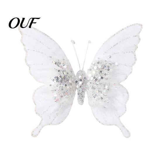 Three Dimensional Butterfly Tree Ornaments Velvet Christmas Ornaments, Artificial Glitter Sequins Xmas Decorative Butterflies for Trees Decoration