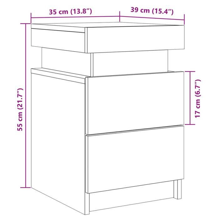VidaXL Table de chevet et LED vieux bois 35x39x55 cm bois d'ingénierie, meuble de chevet, table d'appoint, armoire de lit, 857654