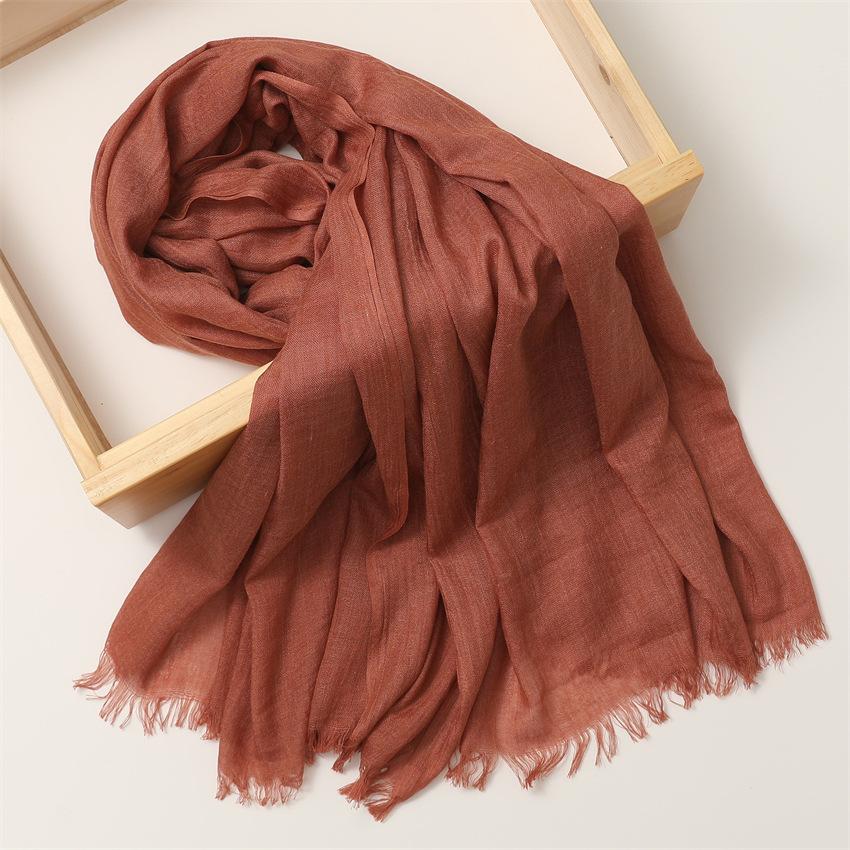 Foreign Trade Silk Scarf Cotton And Linen Headscarf Women'S Spring And Summer Solid Color Japanese And Korean Scarf Sun Protection Warm Shawl Hair