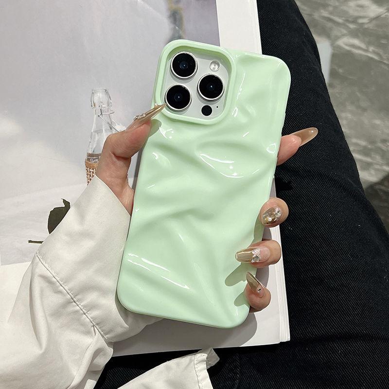 Fashion Ripple Texture Glossy Case For iPhone 11 12 13 14 15 Plus 16 Pro Max XS XR 7 8 Plus Soft TPU Wrinkles Phone Back Cover