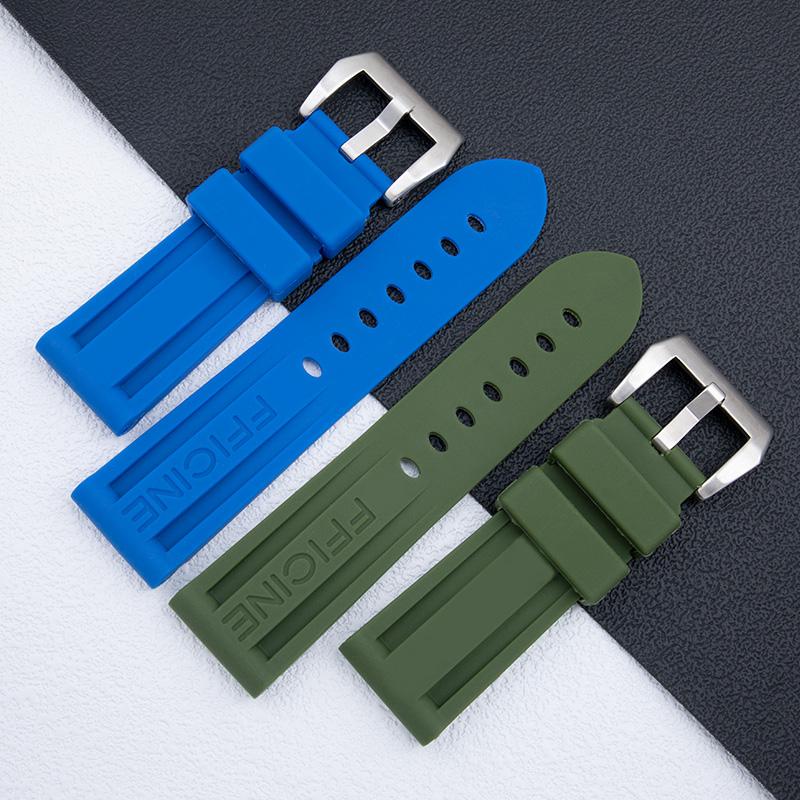 Pulseira de Relógio de Borracha Impermeável de Alta Qualidade 22mm 24mm Verde Preto Vermelho Azul Laranja Amarelo Branco Para Fivela de Pino de Pulseira Panerai