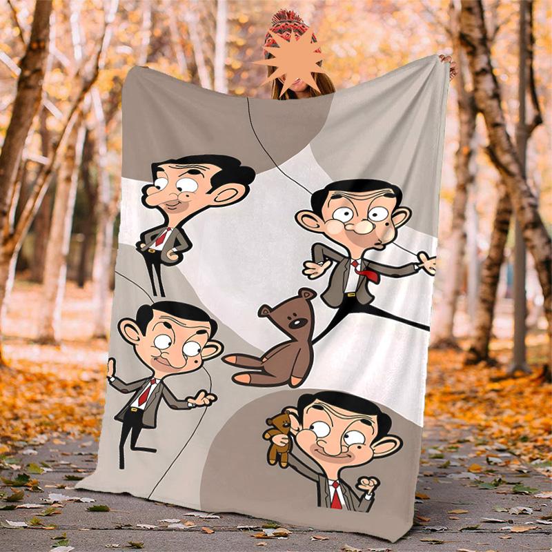 Mr Bean Flannel Blanket Soft Warm All-Season Throw, Design for Camping, Car Travel, Hiking Sofa, Bed, Office Perfect Gift for Parties