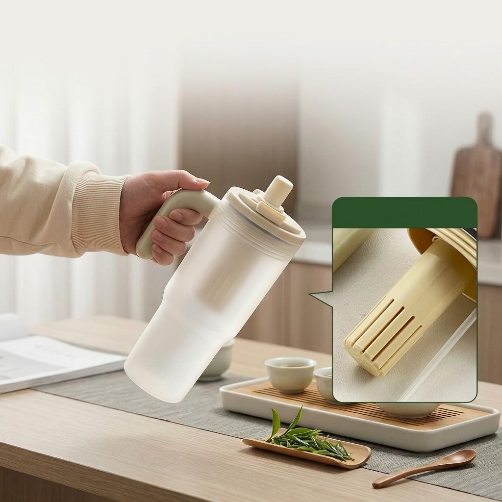 850ML Portable Water Bottle With With Strainer&Straw Clear Plastic Tumbler Cold And Heat Resistant Leak-proof Drinking Bottle
