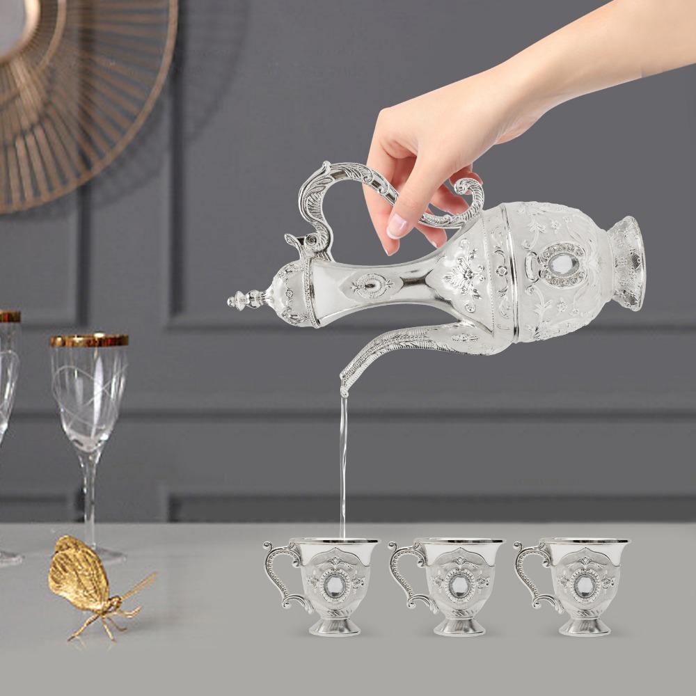 Turecká čajová souprava Vintage kovová Turecká kávová souprava pro domácí dekoraci Narozeniny Vánoce Svatba Restaurace Hotel (stříbrný)