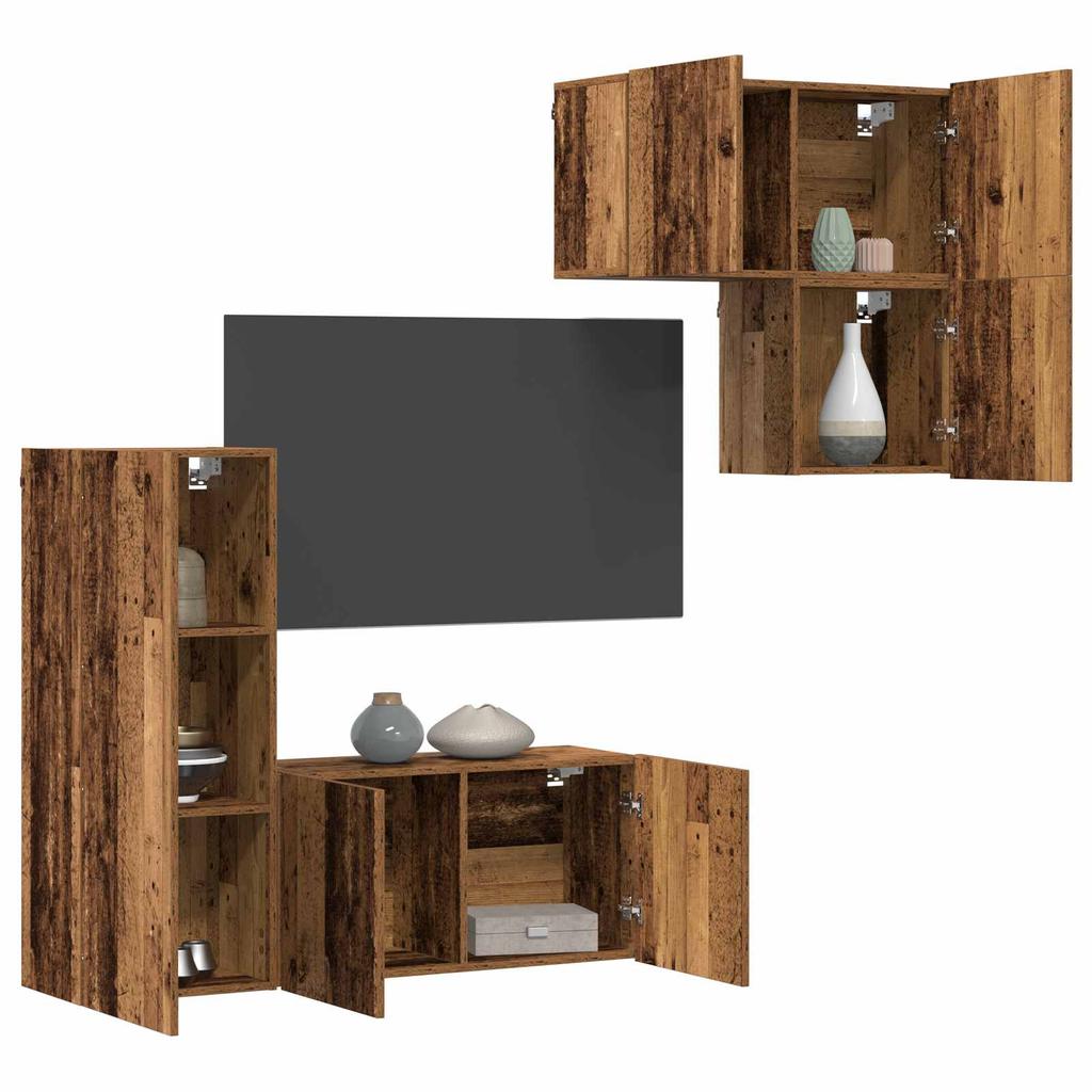 Wall Mounted TV Cabinet Set 4 pcs Reclaimed Wood Effect Particleboard