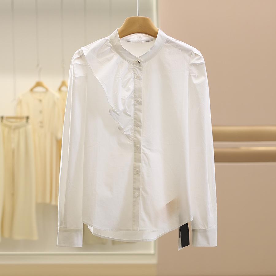 

Jiabei Yifei Brand: Irregular Design Ruffle Shirt for Autumn 25 Large білий