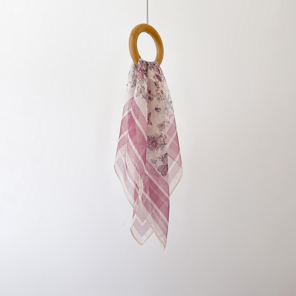 1pc Pink Floral Print Bandana Neckerchief Temperament Square Scarf Women Spring/Summer Soft Satin Scarf Hijab For Travel Beach