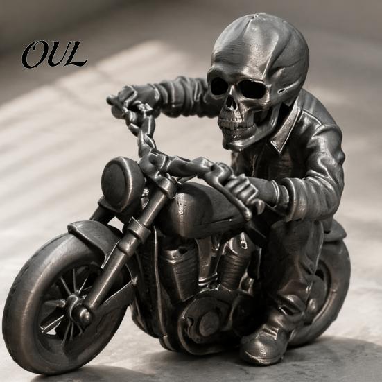Cool Skeleton Statue 3D Printed Skull Motorcycle Rider Statue, Gothic Biker Compact Car Dashboard Decor Figurine, Motorbike Sculpture Desktop