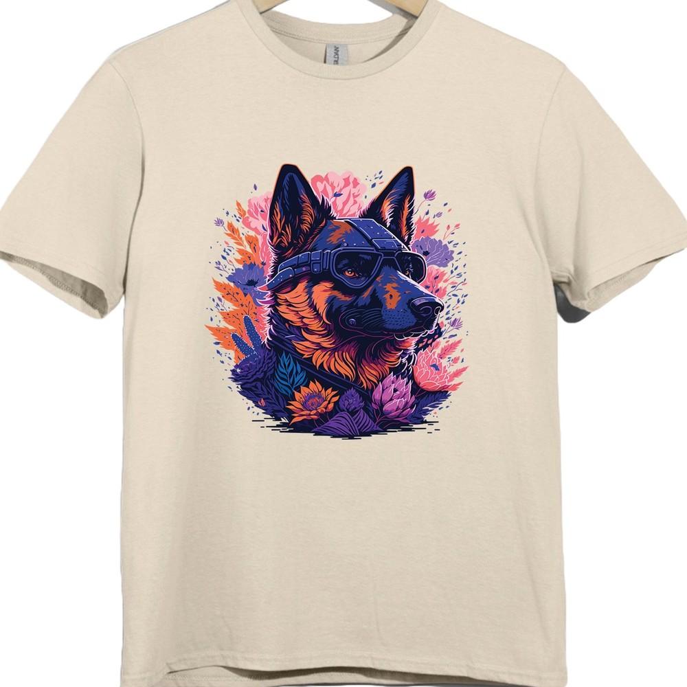 GerUnisex Shepherd Graphic T Shirt Dog with Goggles Colorful Art Design Tee