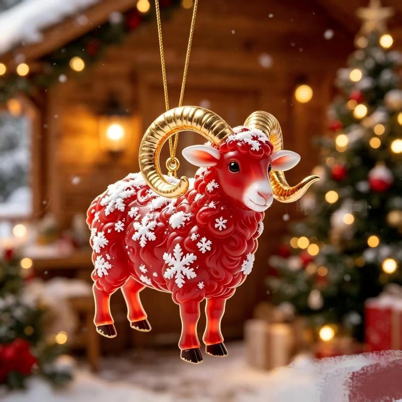 1Pcs Auspicious Red Gold Design 2D Acrylic Chinese Zodiac Goat Hanging Ornament For Spring Festival New Year Home Decoration