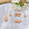 Pendentif Collier Trèfle à Quatre Feuilles Pétale de Fleur Entièrement Pavé de Diamants Bracelet Boucles d'Oreilles Luxe Léger Ensemble de Bijoux pour Femmes