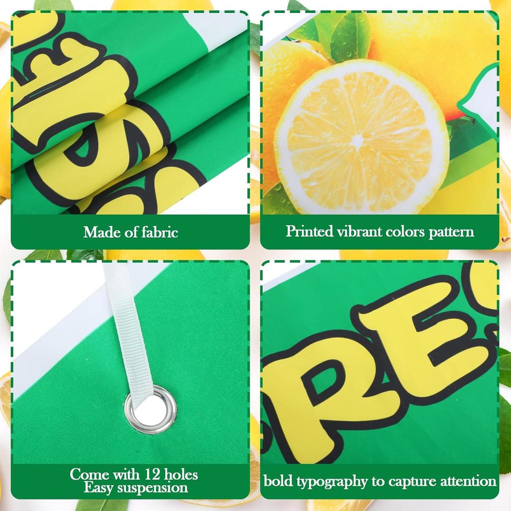 2 X 10 Ft Lemonade Sign Vinyl Banner Fresh Squeezed Lemonade Stand Supplies Lemon Flag for Indoor Outdoor Business Restaurant Advertising Banner
