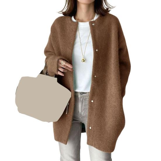 

Женское пальто с круглым вырезом и длинным рукавом, однотонное трикотажное пальто свободного кроя средней длины 2XL