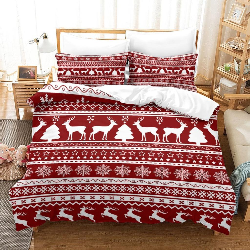 Christmas New Pattern Digital Printing Three-Piece Set 3D Three-Dimensional Polished Chemical Fiber Quilt Cover Pillowcase To Picture