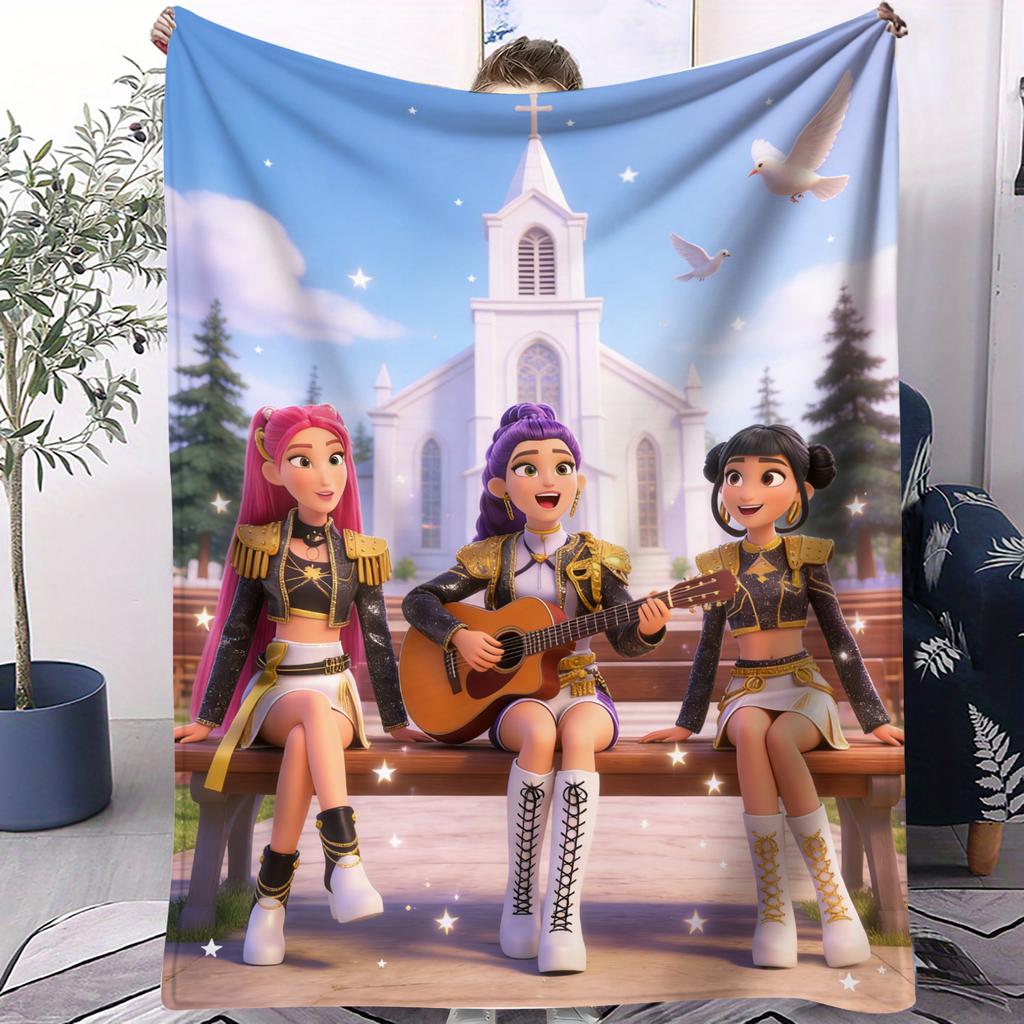 K-Pop Throw Blanket Lovely Rumi Mira Zoey Printed Fleece Blanket for Adult Quality Super Warm Blanket for Travel Picnic Home