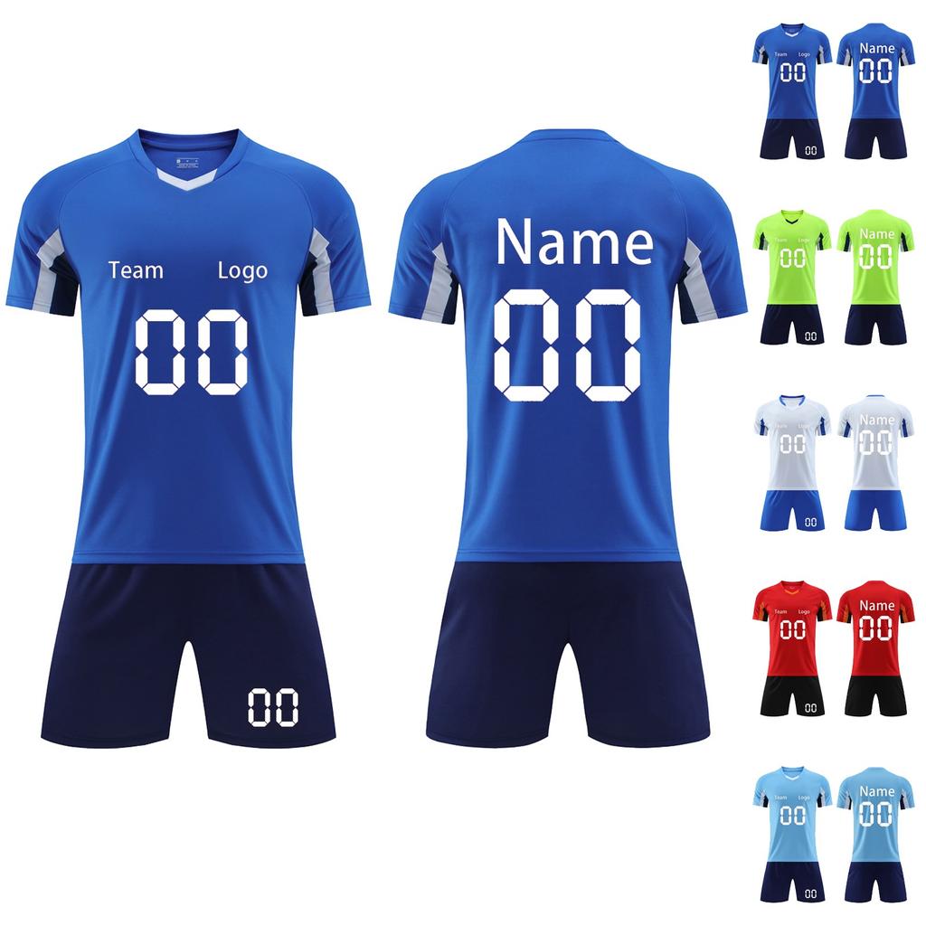 Men Soccer Jersey Set Short Sleeve V Neck Shirt and Shorts Athletic Team Uniform Breathable Quick Dry Sportswear for Training Match