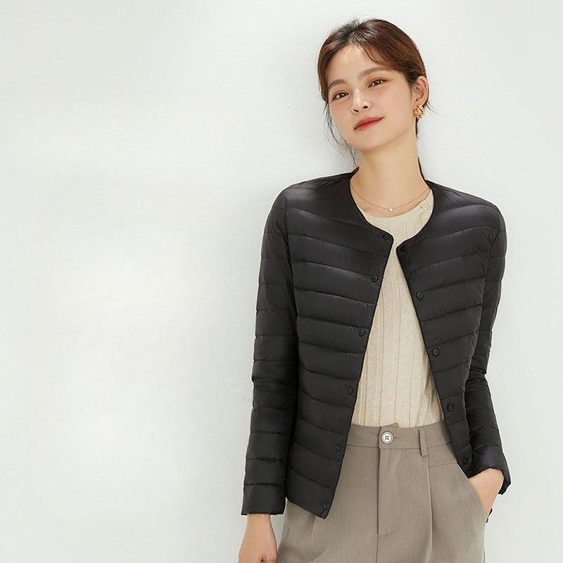 Women's V Neck Long Sleeve Lightweight 90% White Duck Down Jacket Inner Liner Coat