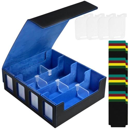 Socpuro 4-Column Magnetic Deck Case, Large Capacity (3200+ Cards), with Detachable Lid, PU Leather, Compatible with Magnetic Loaders, Window, Dividers