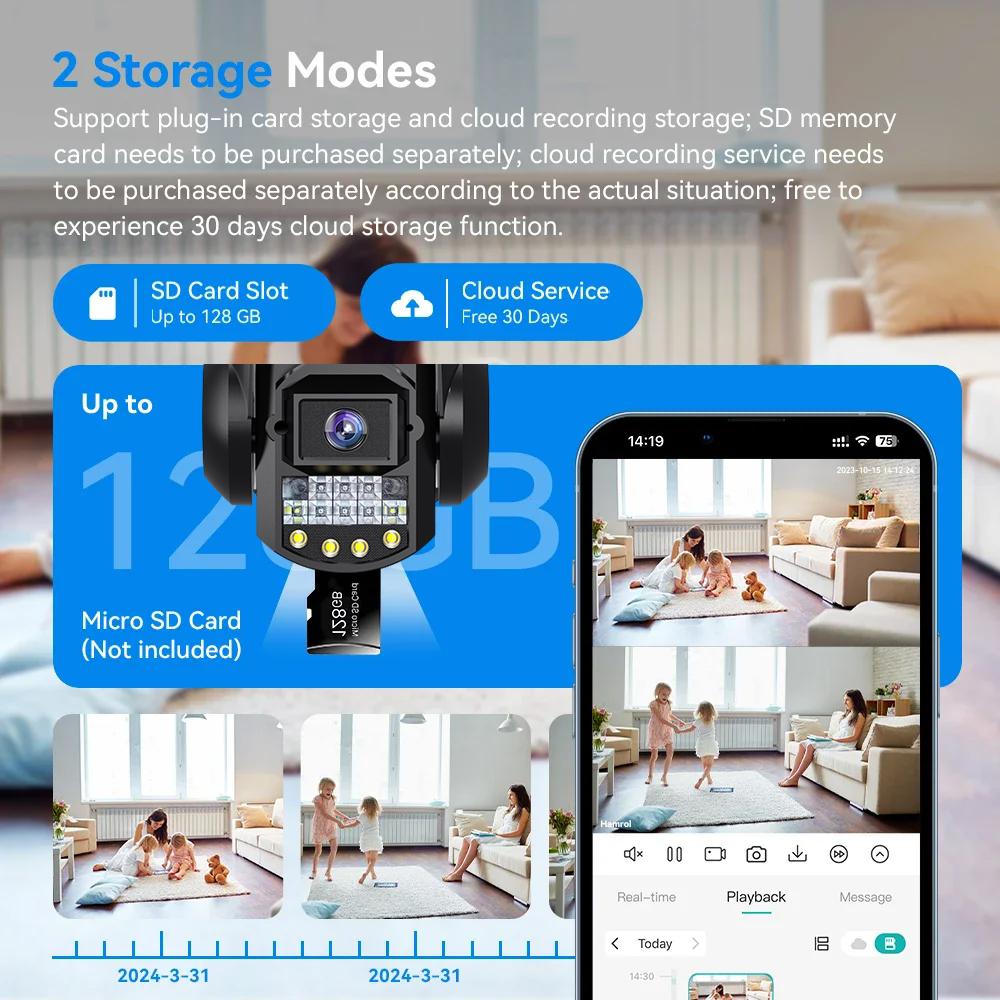 Wireless WiFi/4G Network Camera, HD Night Vision Waterproof CCTV Surveillance, Triple Lens and Triple Screen Security Video Recorder