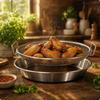 Oil Draining Pan Set Easy to Clean Stainless Steel Strainer Tray Raised boarder Round Mesh