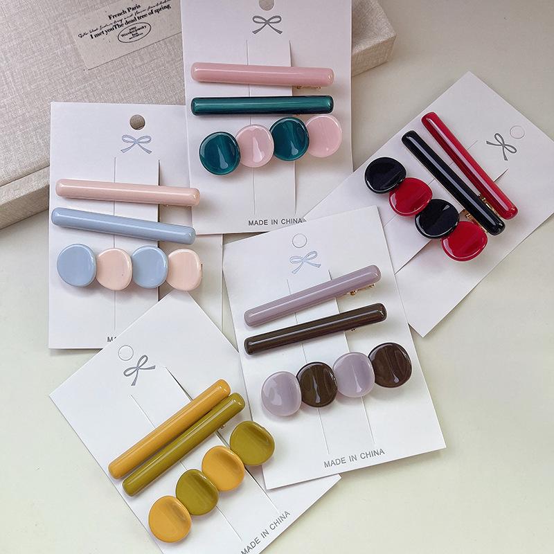 Ins  Colorful Round Three-Piece Set Hairpin Fashion Simple Temperament Female Bangs Side Hairpin Hair Accessories