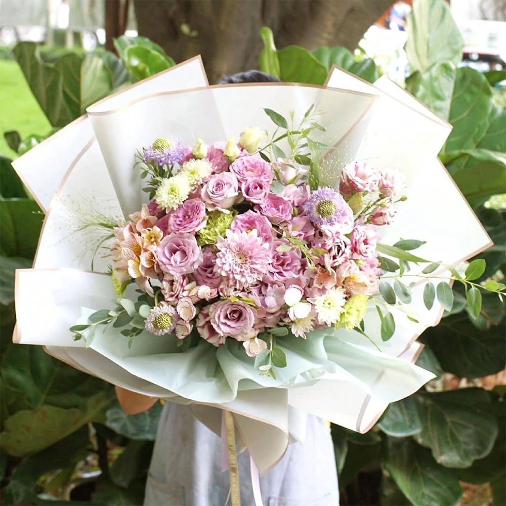 20 Stück Goldrand Frischblumen Geschenkpapier, DIY Basteln, Geschenkverpackung oder Geschenkboxverpackung, Wasserdichtes Blumenpapier 22,8X22,8 Zoll
