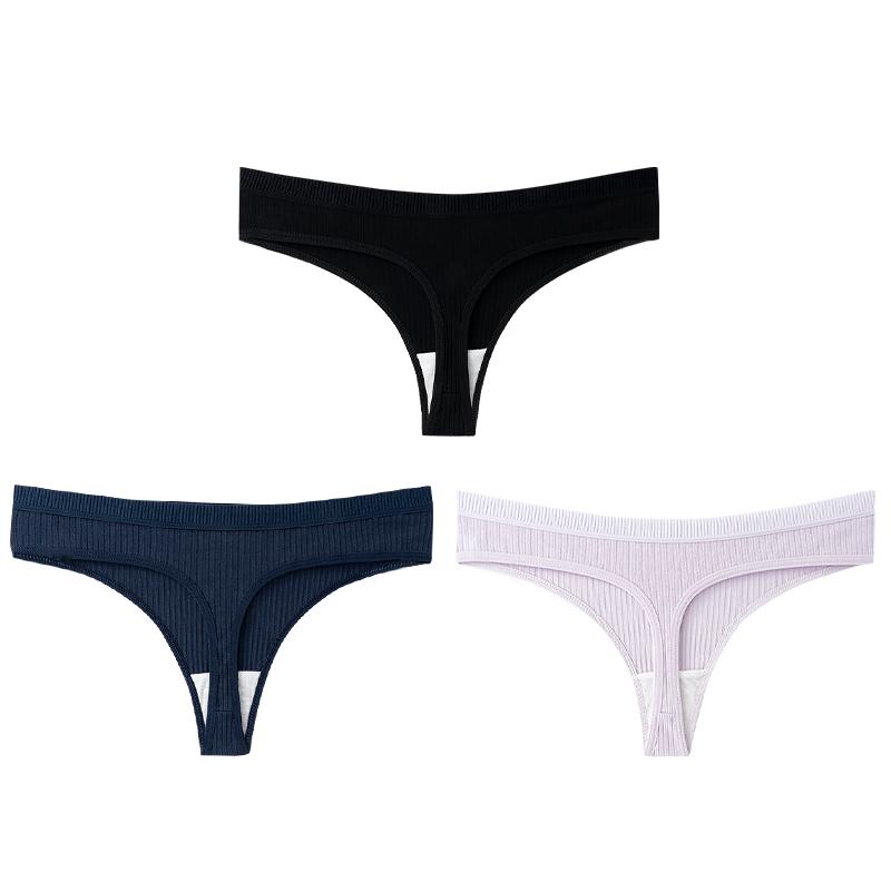 3 bucăți chiloți din bumbac cu dungi verticale pentru femei, tanga simplă confortabilă, lot de lenjerie sexy pentru femei