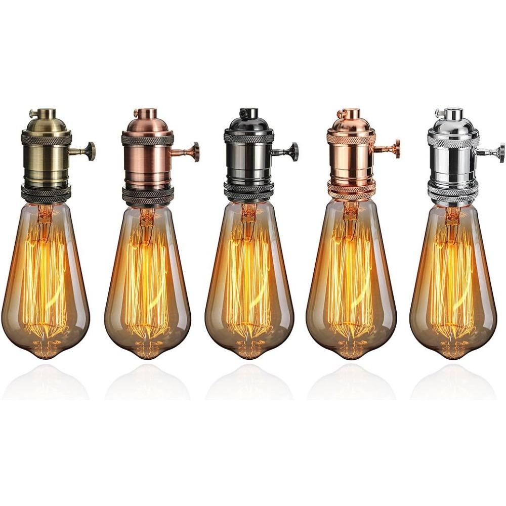 1/5PCS Vintage E26/E27 Retro Vintage Edison Industrial Light Bulb Lamp Holder Socket With Switch Copper Pendant Lamp Holder