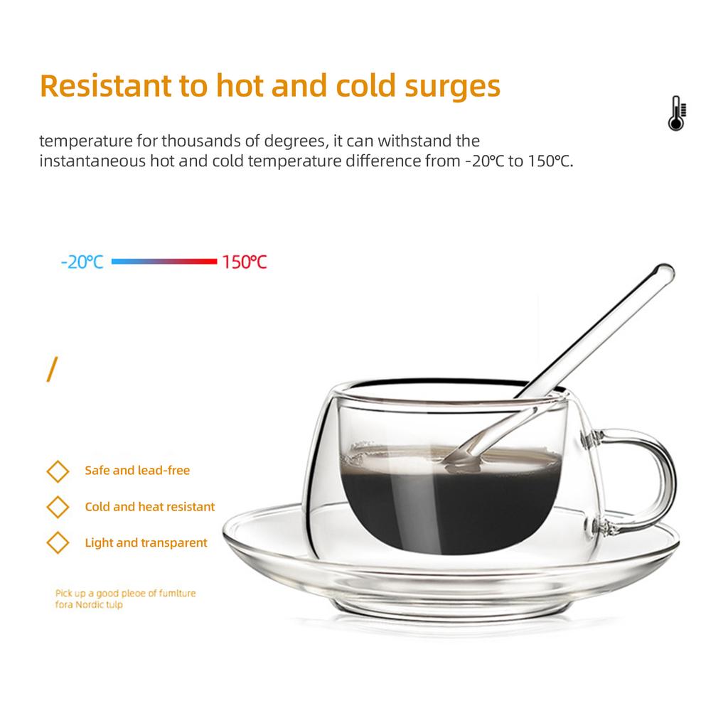 Double Wall Coffee Mug Glass 10ml/20ml Cup for tea  Cup kitchen Tool Coffee Cup With Saucer And Spoon